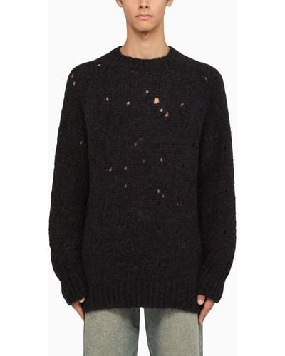 Our Legacy Openwork Navy Crew Neck Jumper - Black