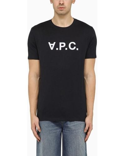 A.P.C. T-shirt girocollo navy con logo - Nero