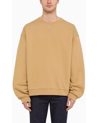 Gucci Camel-coloured Cotton Sweatshirt With Web Ribbon - Natural