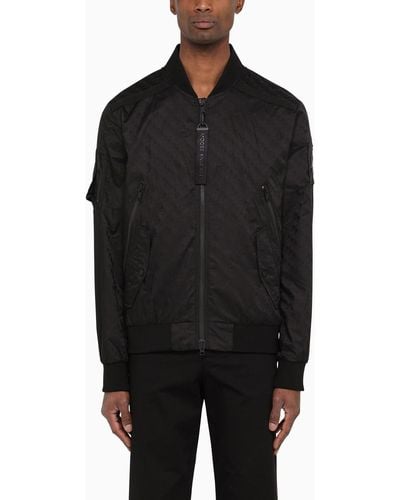 Moose Knuckles Courville Bomber Jacket With All Over Logo - Black