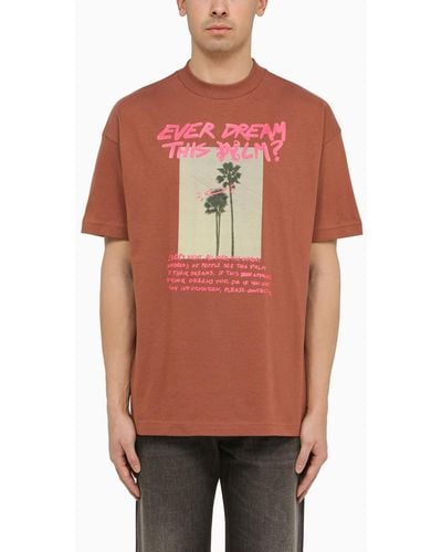 Palm Angels Hazelnut-Coloured T-Shirt With Print