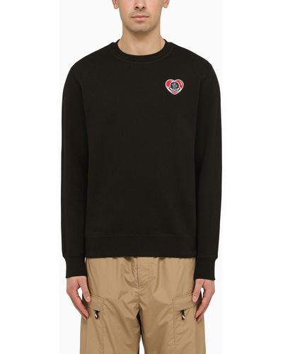 Moncler Crewneck Sweatshirt With Logo Patch - Black