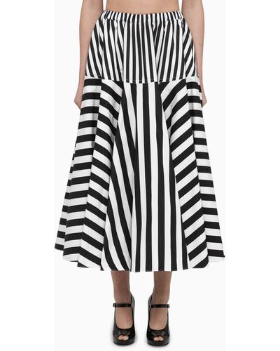 Patou White/ Striped Cotton Skirt - Black