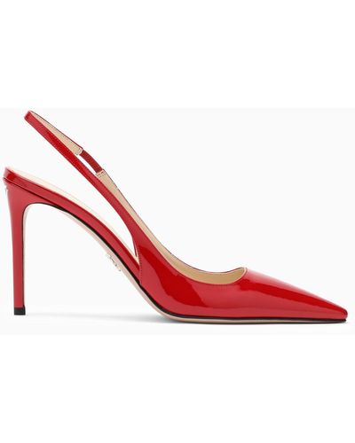 Prada Pointed Red Patent Leather Slingback Pumps - Red