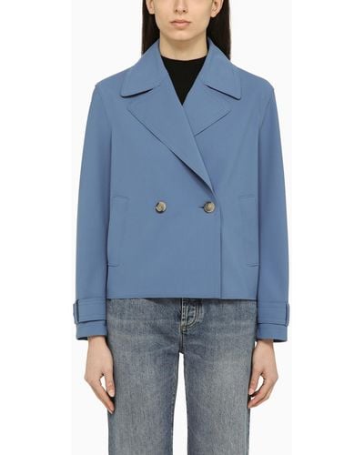 Harris Wharf London Denim Double-breasted Jacket In Nylon - Blue