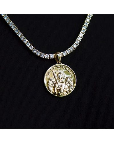 The GLD Shop 14k Solid Gold Saint Michael Coin Pendant - Metallic