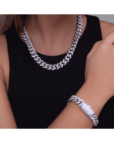 The GLD Shop Diamond Cuban Link Necklace + Bracelet Bundle - Brown