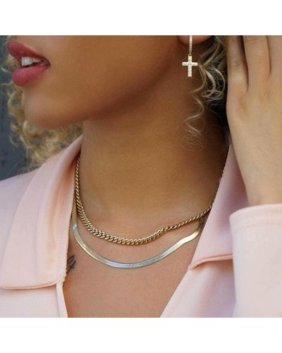 The GLD Shop 5mm Cuban Link Chain + Herringbone Necklace Bundle - Multicolor