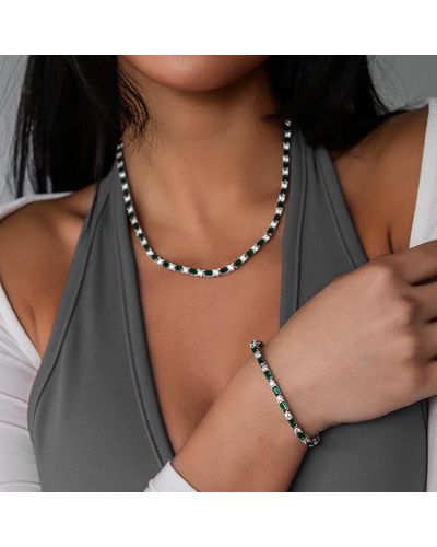 The GLD Shop Emerald Diamond Baguette Tennis Necklace + Bracelet Bundle - Black