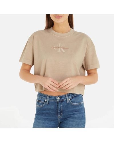 Calvin Klein Monologo Cotton-jersey T-shirt - Natural