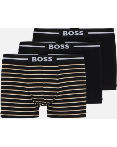 BOSS Three-pack Bold Design Cotton-blend Trunks - Black