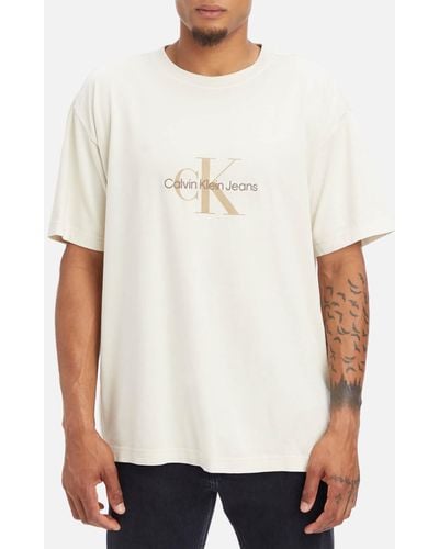 Calvin Klein Monologo Cotton-blend Mineral Dye T-shirt - White