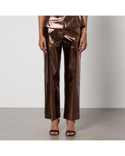 Amy Lynn Lupe Textured Faux Leather Straight-leg Trousers - Brown