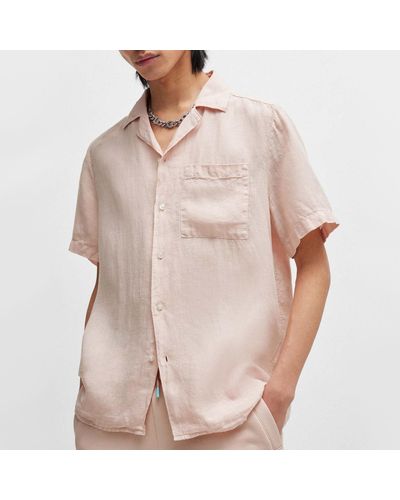 HUGO Ellino Relaxed Linen Shirt - Natural