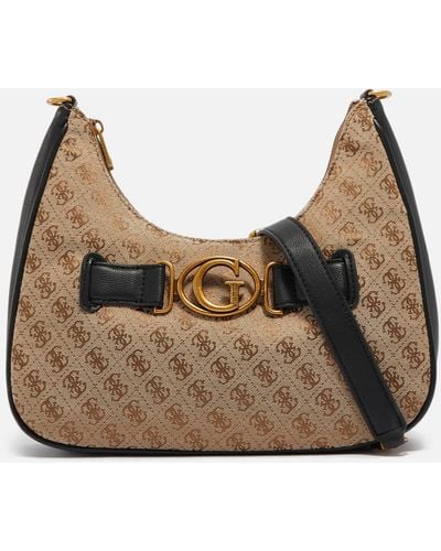 Guess Aviana Logo-jacquard And Faux Leather Bag - Brown