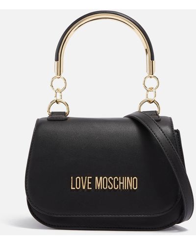 Love Moschino Metal Handle Mini Faux Leather Bag - Schwarz