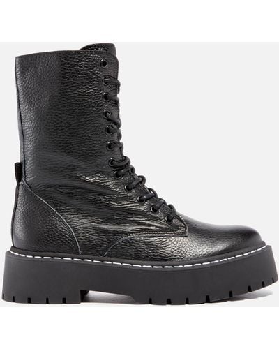 Steve Madden Olly Leather Lace Up Boots - Black