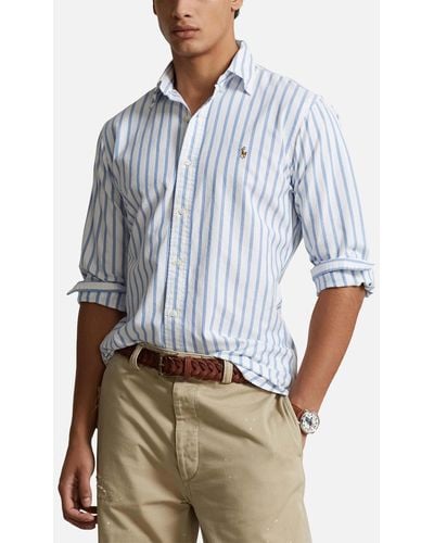 Polo Ralph Lauren Pinstriped Oxford Cotton Shirt - Blue