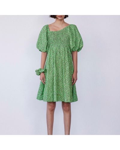 Damson Madder Adelaide Asymmetric Organic Cotton Mini Dress - Green