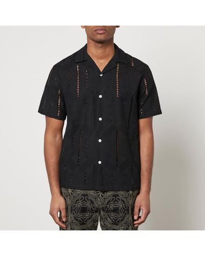 Portuguese Flannel Sofa Broderie Anglaise Cotton Shirt - Black