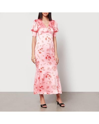 Never Fully Dressed La Mer Printed Satin Dress - Pink
