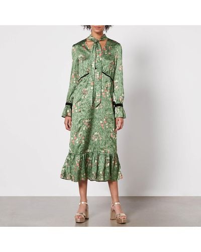 Hope & Ivy X William Morris Petunia Satin Dress - Green