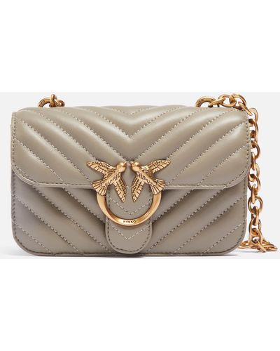 Pinko Love Bell Mini Chevron Leather Bag - Natural