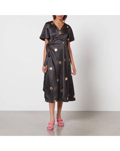 Never Fully Dressed Shell-Print Satin Wrap Dress - Schwarz