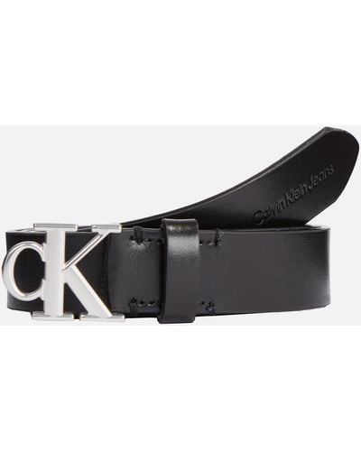 Calvin Klein Round Mono Plaque Leather Belt - Black