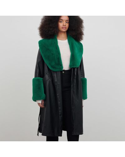 Jakke Bailey Faux Fur-trimmed Vegan Leather Coat - Green