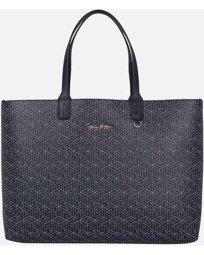 Tommy Hilfiger Iconic Monogram Faux Leather Tote Bag - Blue
