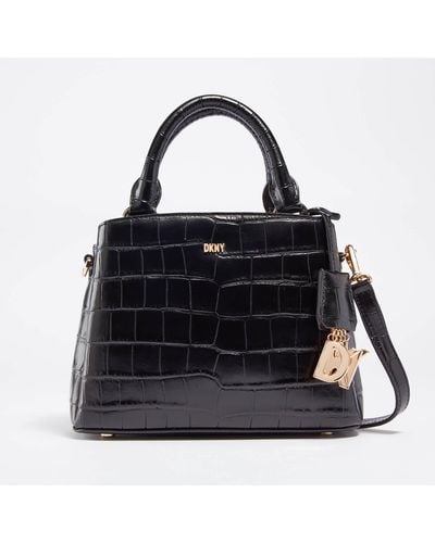 DKNY Paige Croc-effect Leather Crossbody Satchel Bag - Black