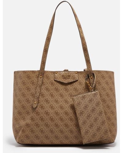 Guess Eco Brenton Monogram Faux Leather Tote Bag - Brown