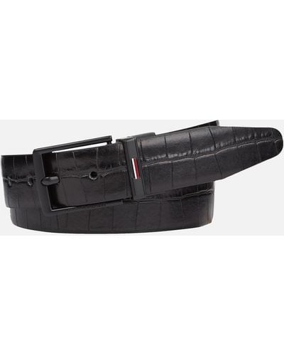 Tommy Hilfiger Business Croc-effect Leather Reversible Belt - Black