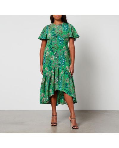 Never Fully Dressed Animal-print Chiffon Midi Dress - Green