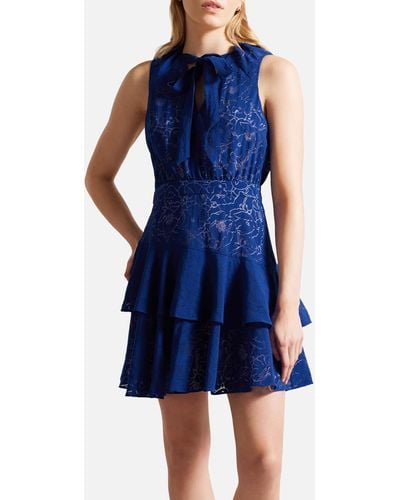 Ted Baker Timmia Asymmetric Floral Devoré Mini Dress - Blau