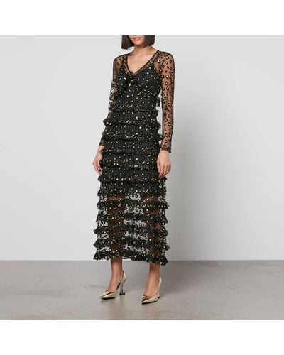 Never Fully Dressed Kate Leopard Tulle Maxi Dress - Schwarz