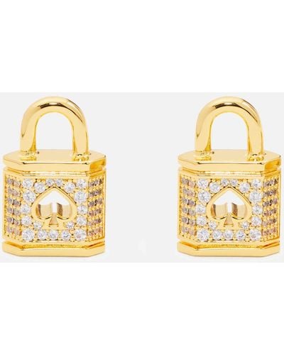 Kate Spade Lock And Spade Gold-tone And Cubic Zirconia Pavé Studs - Yellow