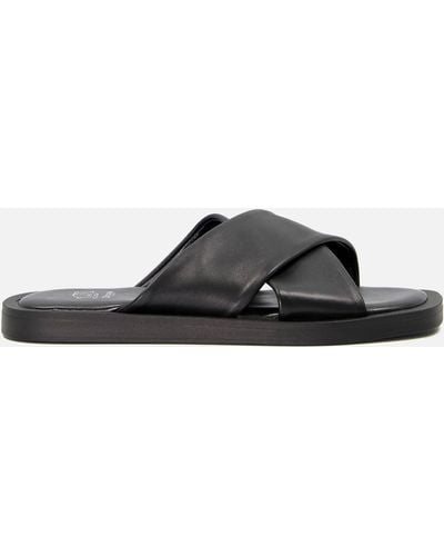 Dune Licorice Cross Front Leather Sandals - Black