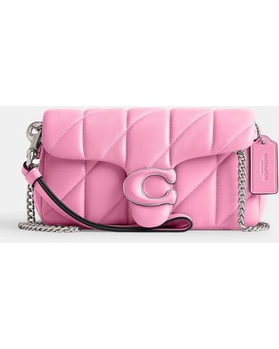 COACH Quilted Pillow Leather Covered C Tabby Wristlet With Chain - Pink
