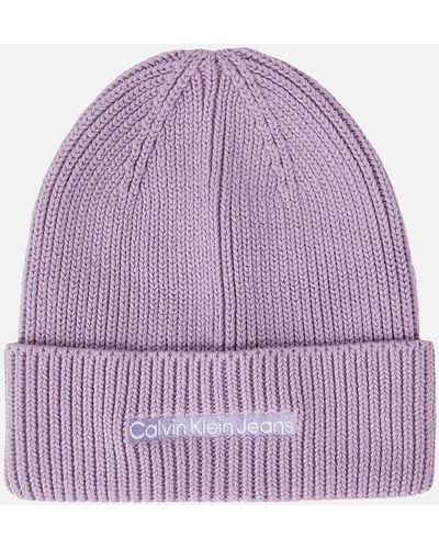Calvin Klein Institutional Ribbed-cotton Blend Beanie - Purple