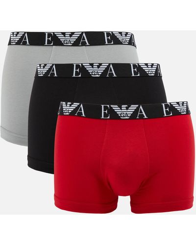 Emporio Armani Three-pack Stretch-cotton Jersey Boxer Trunk - Red