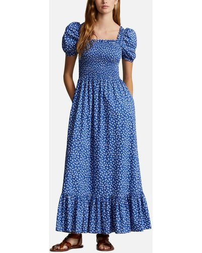 Polo Ralph Lauren Shirred Cotton Maxi Dress - Blue