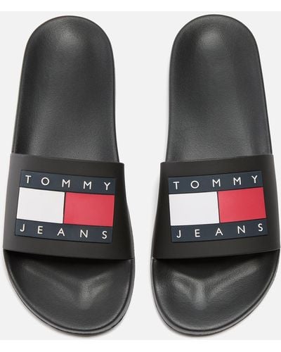 Tommy Hilfiger Leather Slider Sandals - Black