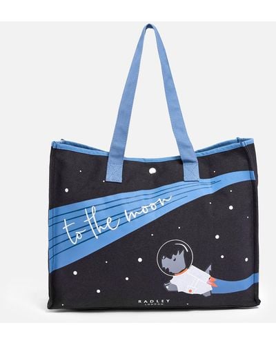 Radley To The Moon And Back Again Large Cotton-canvas Tote Bag - Blue