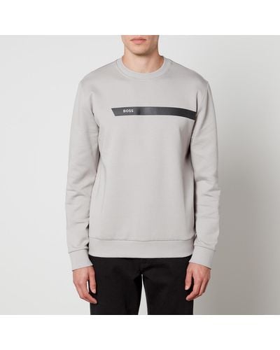 BOSS Open Salbo Graphic Logo Stripe Sweatshirt - Grey