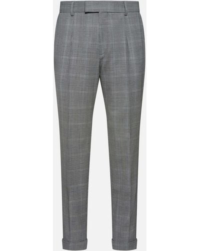 BOSS H-pepe Checked Wool-blend Trousers - Grey