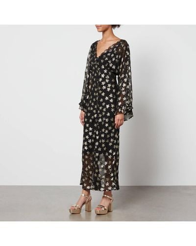 Never Fully Dressed Isabella Fil Coupé Chiffon Midi Dress - Black