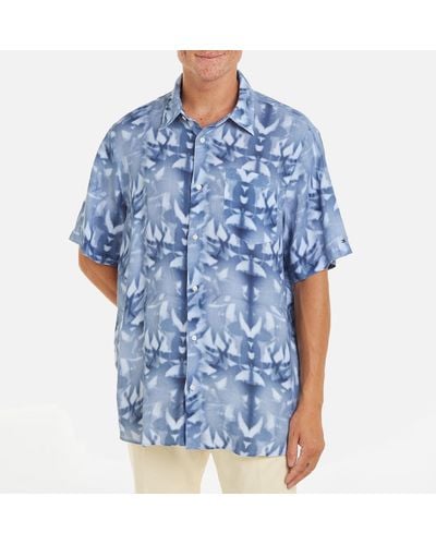 Tommy Hilfiger Small Palm Print Linen Shirt - Blue