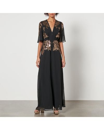 Hope & Ivy Shay Embellished Chiffon Maxi Dress - Black